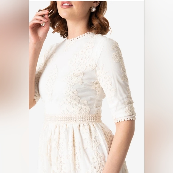 Vintage Style Antique Ivory Embroidered Lace Modest Midi Dress 2x or 3x bnwt! - Picture 2 of 7
